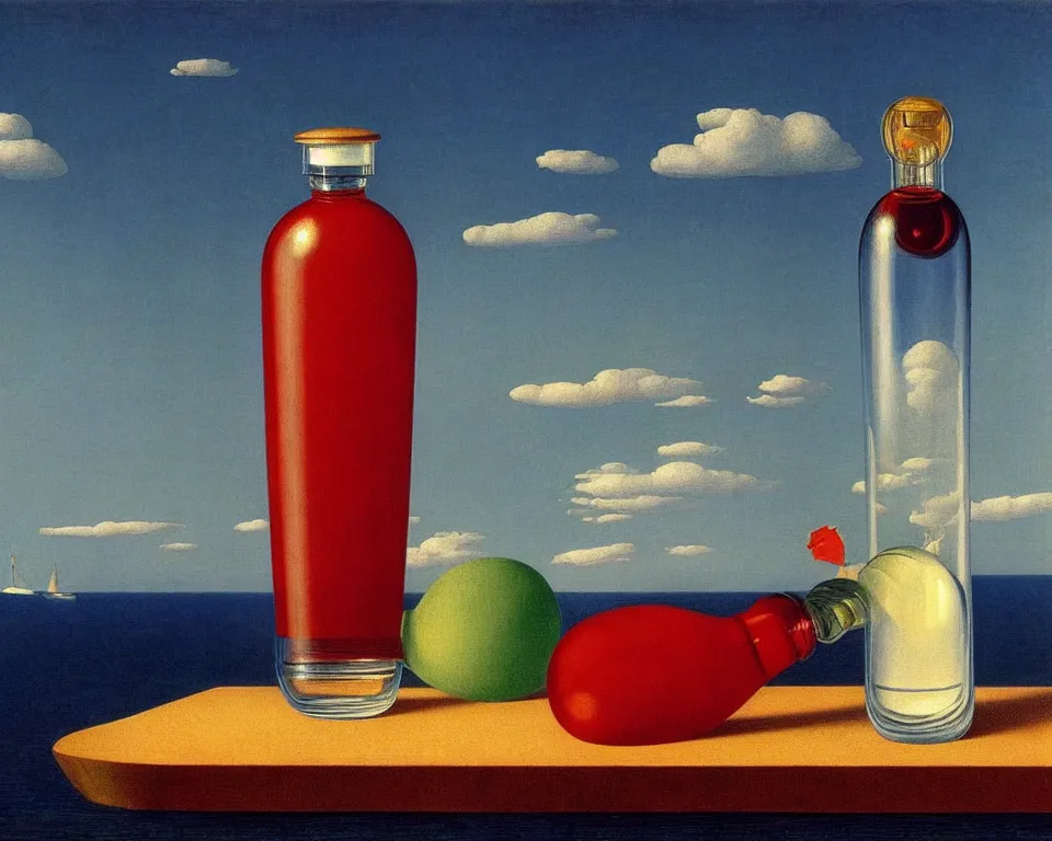 Prompt: an achingly beautiful print of a ship in a bottle by raphael, hopper, and rene magritte. detailed, proportional, romantic, vibrant, enchanting, trending on artstation