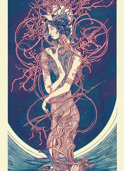 Image similar to beautiful tarot illustration of death, in the style of james jean and victo ngai, mystical colors, trending on artstation