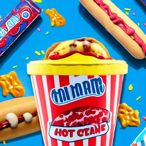 Image similar to promotional photo of an ice cream with hot dog taste,