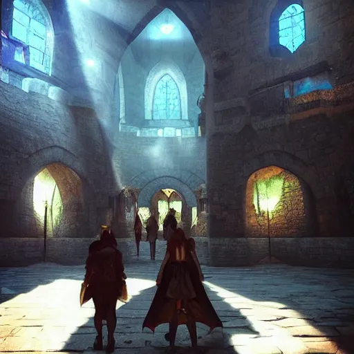 Prompt: “out for a walk in the castle marketplace. Epic high fantasy setting. Surreal lighting and depth”