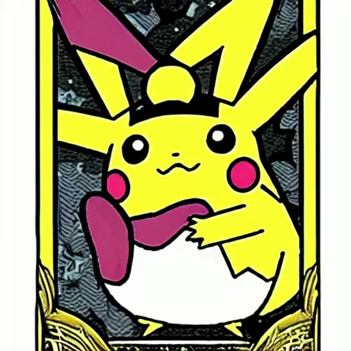 Prompt: pokemon tarot, pikachu is the hierophant