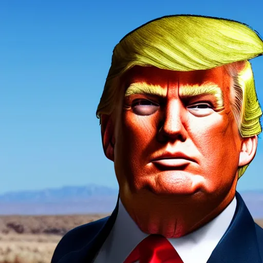 Prompt: professional head shot of donald trump wearing fallout power armor in a bright sunny desert, 8 k, very intricate, very detailed, professional lighting,