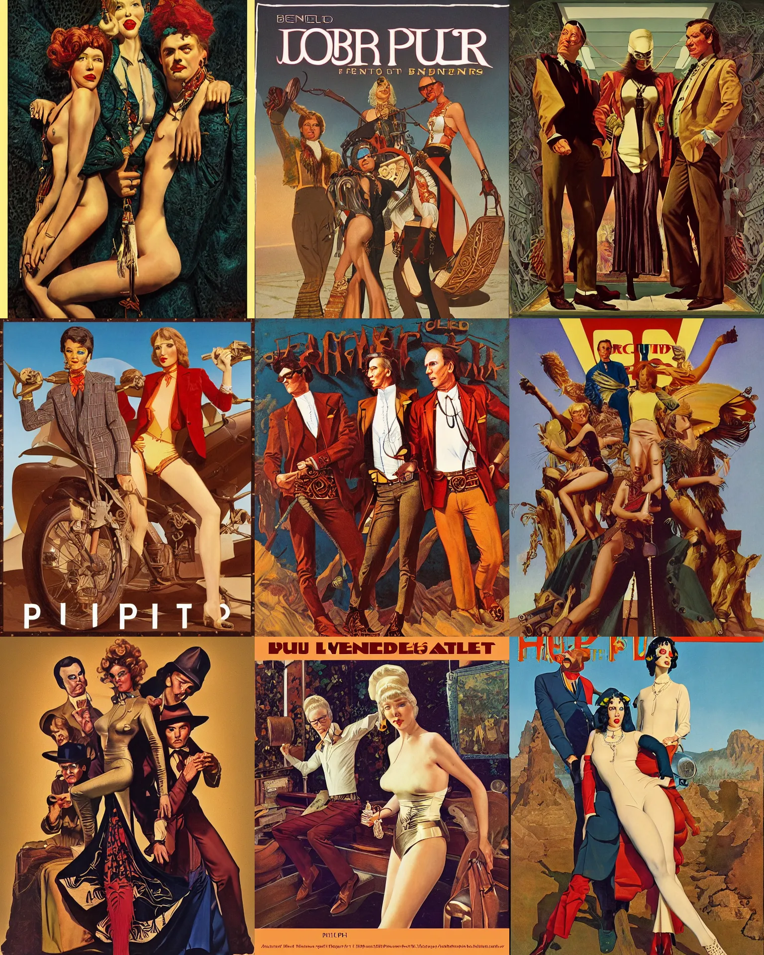 Prompt: pulp art, artwork by Joseph Leyendecker and Robert McGinnis and Alfred Henry Maurer, 3d octane blender render, Hipple and boho 1970s, progressive rock album cover