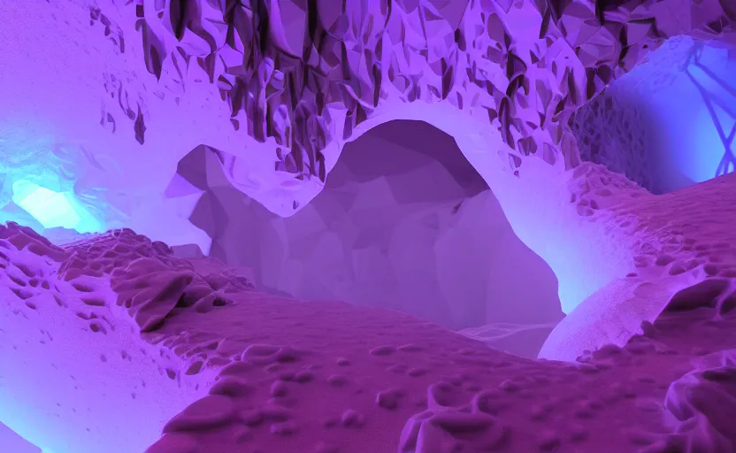 Prompt: liquid nitrogen with purple water-cooling coolant flowing through latent representations of yellow ice caverns by centrifugal forces, computer circuitry sticking out the walls!!!!, high detail, high contrast!, low-poly elements!!!, trending on artstation, octane render, subsurface scattering, ray-tracing, 4k