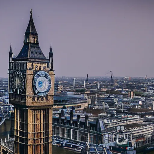 Prompt: London with a giant eye staring into the city