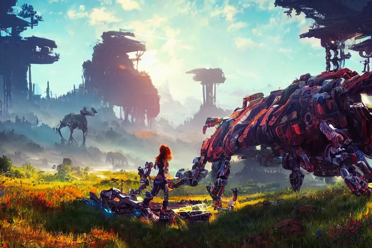 Image similar to tideripper machine mecanical creature robot of horizon forbidden west horizon zero dawn radiating a glowing aura global illumination ray tracing hdr fanart arstation by ian pesty and alena aenami artworks in 4 k