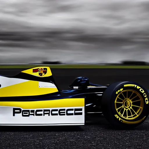 Image similar to promotional photo of a porsche formula 1 car