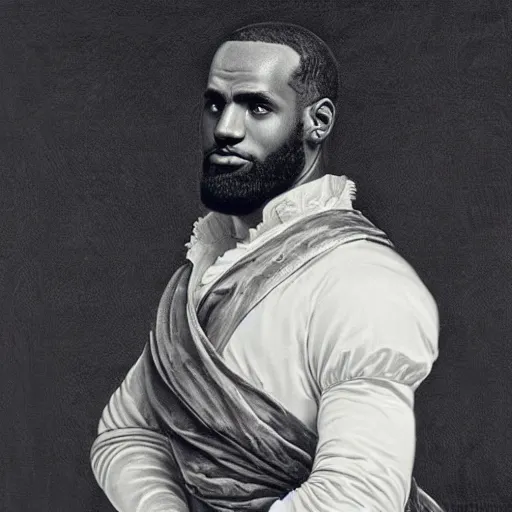 Image similar to a portrait of Lebron James, strong pose, highly detailed, in the style of Franz Xaver Winterhalter, highly detailed, in the style of Aetherpunk