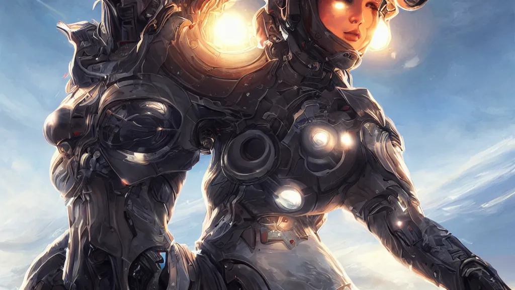 Image similar to technological sun. artgerm, julian faylona