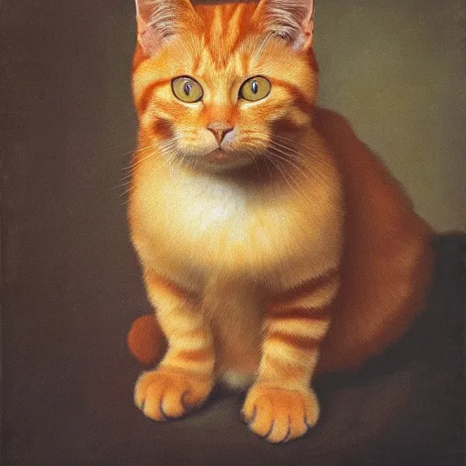 Prompt: high definition portrait of a ginger cat by Rembrandt