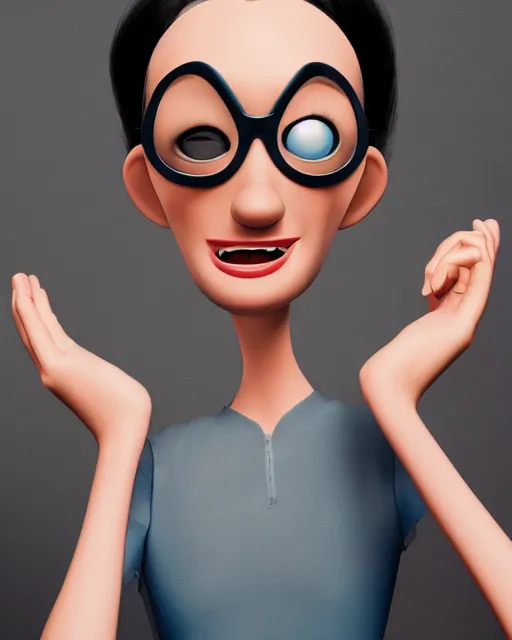 Prompt: candid portrait of Edna from pixar incredibles, highly detailed, editorial photography, sharp focus, by Annie Leibowitz