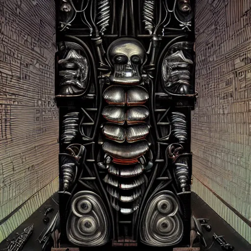 Image similar to beautiful painting of the lattice decopunk organ holding the conscience of God in the style of Welder Wings and H. R. Giger. Dark background, detailed, trending on Artstation