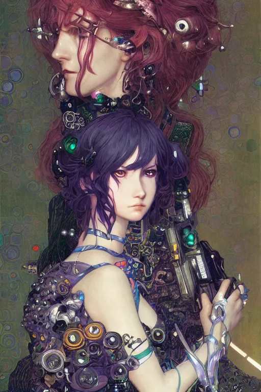 Image similar to portrait of beautiful young fairy, cyberpunk, Warhammer, highly detailed, artstation, illustration, art by Gustav Klimt and Range Murata and Ilya Kuvshinov and Sakimichan