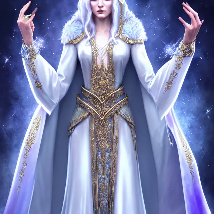 Image similar to beautiful ice queen in ornate robes, highly detailed, 8 k, hdr, award - winning, trending on artstation, anne stokes, photorealistic