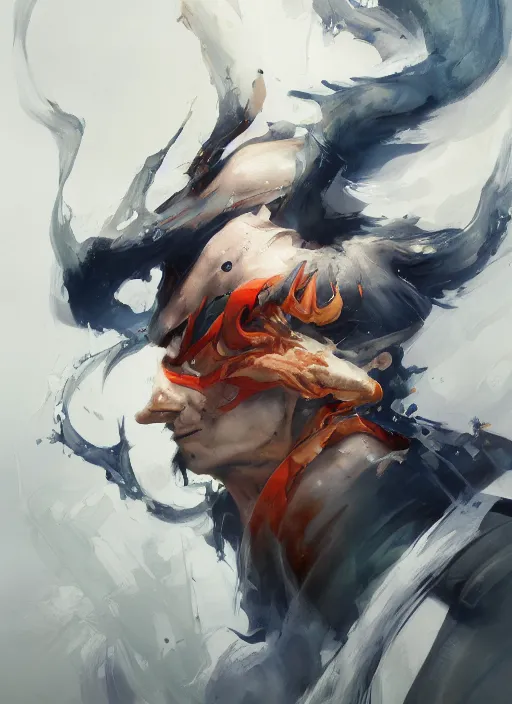 Prompt: semi reallistic gouache gesture painting, by yoshitaka amano, by ruan jia, by Conrad roset, by dofus online artists, detailed anime 3d render of ryu from breath of fire 4, portrait, cgsociety, artstation, rococo mechanical, Digital reality, sf5 ink style, dieselpunk atmosphere, gesture drawn