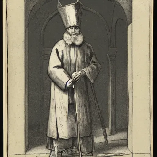 Image similar to saint nicholas disguised as a normal man, artsy, sketch