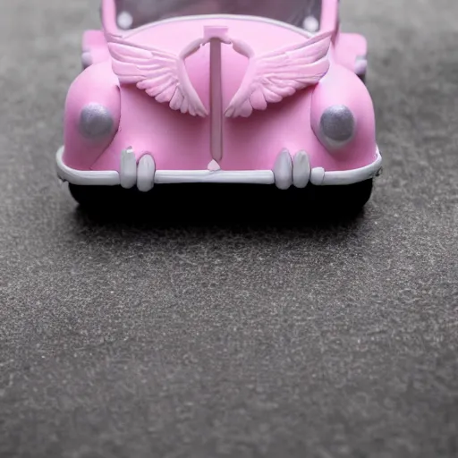 Prompt: a pastel pink car with wings