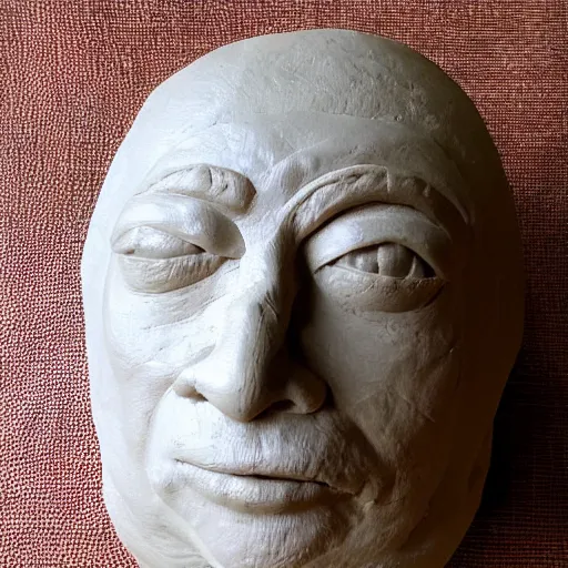 Image similar to a clay sculpture of a face made out of the platonic solids