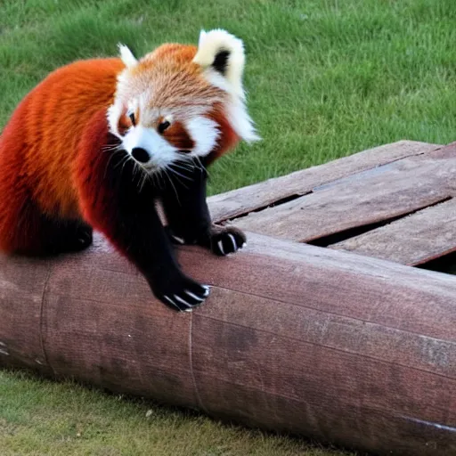 Image similar to a red panda doing a keg stand