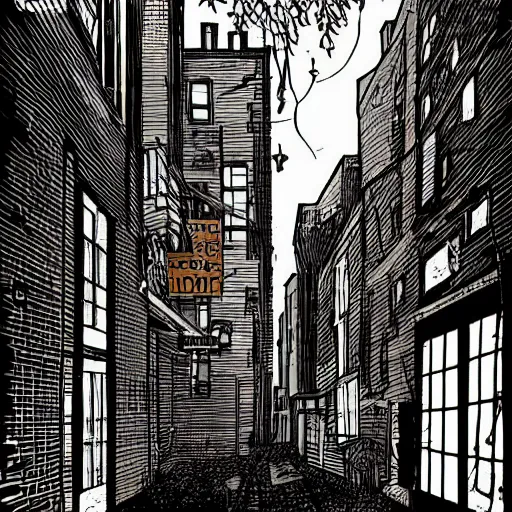 Prompt: a beautiful night landscape of back alley, new york, digital comic art