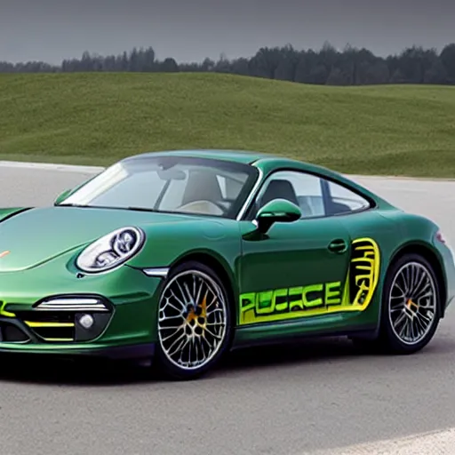 Image similar to a porsche made out of a bumpy pickle,