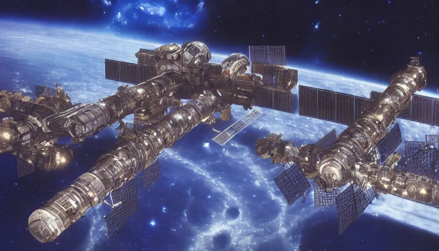 Image similar to Space station Babylon 5, detailed, cinematic lighting, concept art