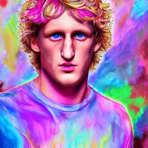 Prompt: an extremely psychedelic portrait of logan paul, lsd, face, detailed, intricate, elegant, lithe, highly detailed, digital painting, artstation, concept art, smooth, sharp focus, illustration