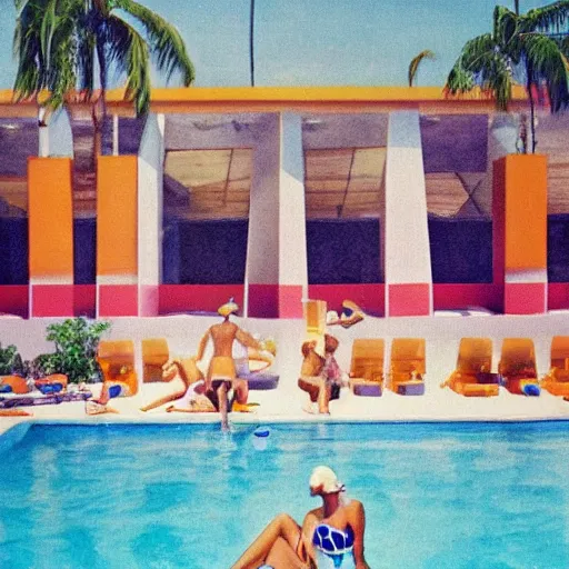 Image similar to pool at the beach, 6 0 s styled art