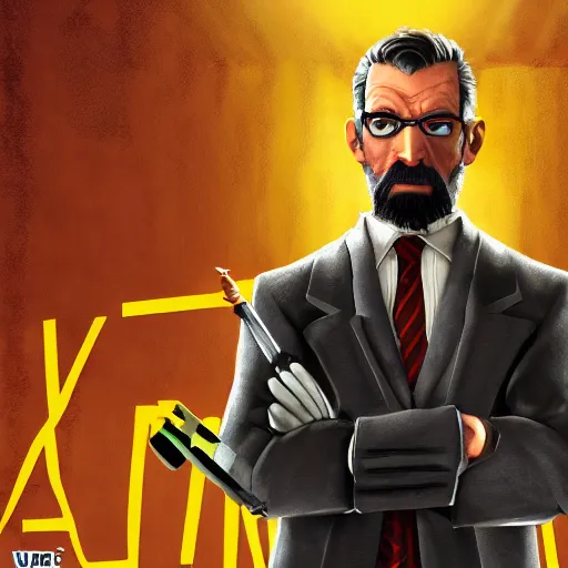 Prompt: Gordon Freeman in a three-piece-suit