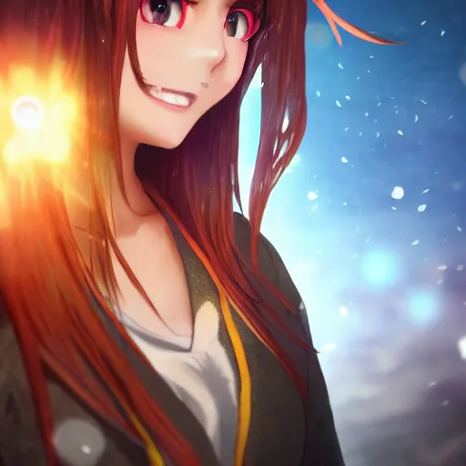 Prompt: Anime Teenage female Mage, outdoors lighting, astral background, detailed face,symmetrical face and body, confident, smile, detailed moisture, detailed droplets, detailed intricate hair strands, DSLR, ray tracing reflections, eye reflections, focused, unreal engine 5, vfx, post processing, post production, Arcane Style, 8k