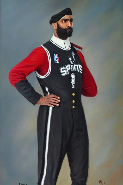 Image similar to full body portrait of the dictator of the san antonio spurs, 1 8 8 9, in full military garb, oil on canvas by william sidney mount, trending on artstation