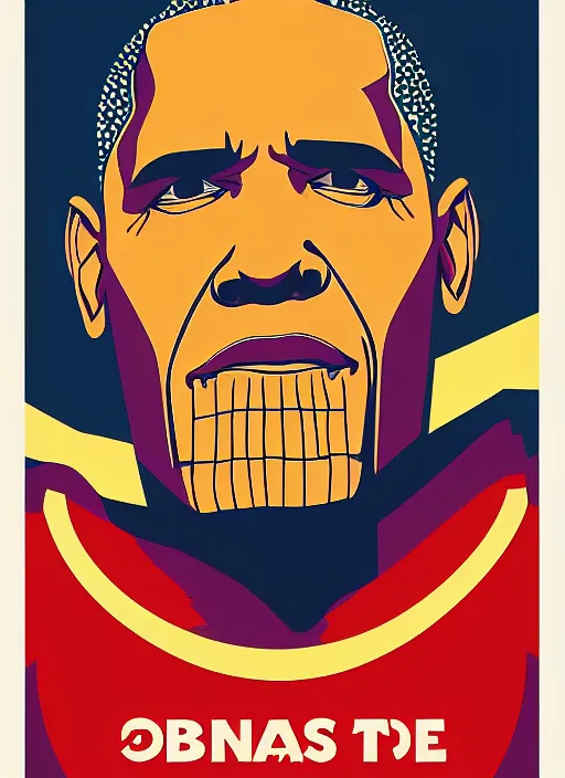 Prompt: 3 / 4 portrait of thanos. obama style poster by shepard fairey