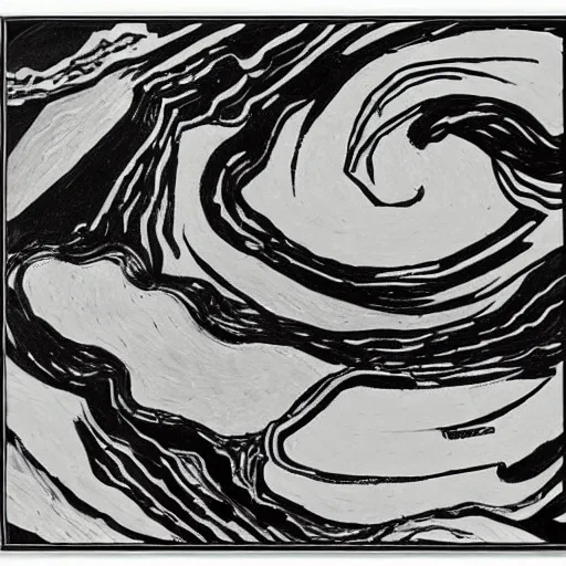 Image similar to black and white abstract painting with shapes and lines by Vincent Van Gogh