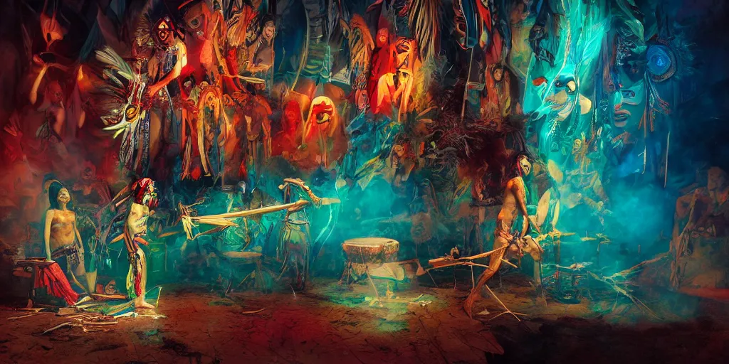 Image similar to of Native American shaman drumming by Liam Wong and Boris Vallejo