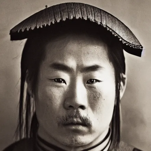 Prompt: a japanese samurai, focused, looking at the camera, photography