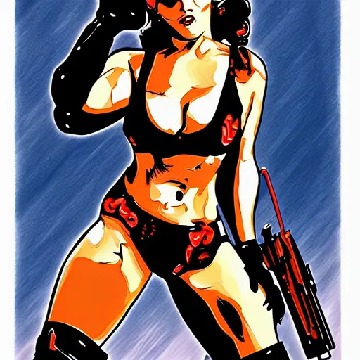 Image similar to the terminator, drawing pinup style illustration