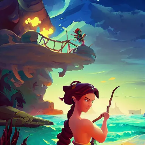 Image similar to painting mermaid treasure on sea of thieves game avatar hero smooth face median photoshop filter cutout vector, behance hd by jesper ejsing, by rhads, makoto shinkai and lois van baarle, ilya kuvshinov, rossdraws global illumination