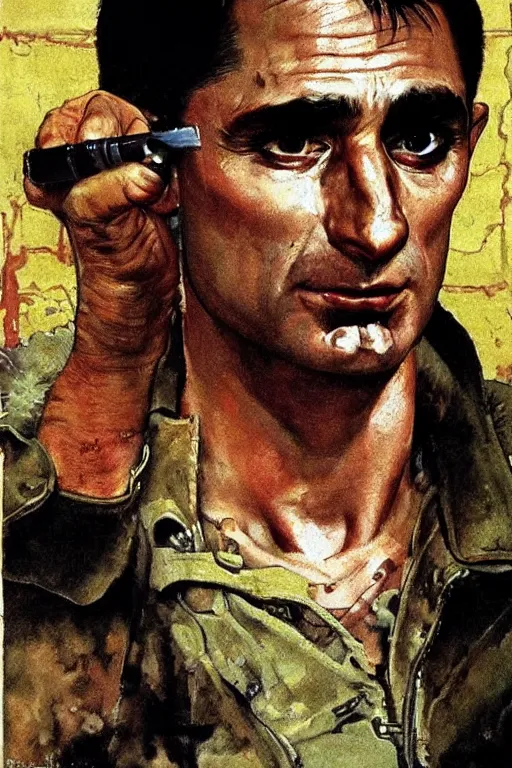 Prompt: travis bickle from taxi driver movie painted by Norman Rockwell