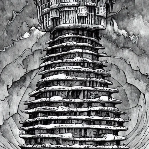 Image similar to the wicked, weird, strange, odd tower, fantasy surrealist landscape