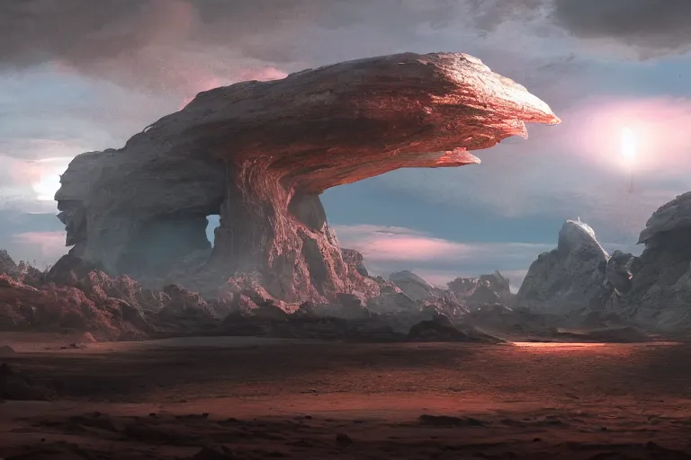 Image similar to Landscape of a beautiful alien world. Cinematic lighting. Photorealism.