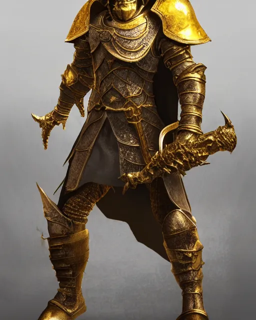 Prompt: 3d render of a character concept of a skull headed gold knight with a skull hemet, wearing golden armor, hyper realistic, unreal, craig mullins, alex boyd, lord of the rings, game of thrones, dark souls, artstation, warhammer, unreal