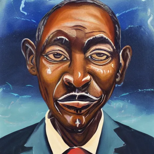 Prompt: a painting of a lovely father with wide forehead, round face, XXL , loving, caring, generous, ever-present, humble, wise elder from Kenya in a suit by Wangechi Mutu . Fatherly/daddy, focused, loving, leader, relaxed,. ethereal lights, details, smooth, sharp focus, illustration, realistic, cinematic, artstation, award winning, rgb , unreal engine, octane render, cinematic light, macro, depth of field, blur, red light and clouds from the back, highly detailed epic cinematic concept art CG render made in Maya, Blender and Photoshop, octane render, excellent composition, dynamic dramatic cinematic lighting, aesthetic, very inspirational, arthouse.