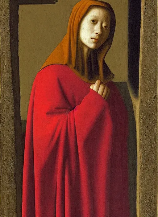 Image similar to red candle, medieval painting by jan van eyck, johannes vermeer, florence