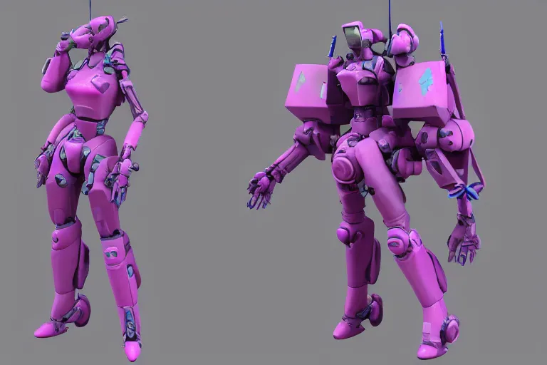 Prompt: a beautiful woman, piloting a mech. Pink and blue color scheme. In the style of Arcane by fortiche. Marmoset Toolbag, zbrush, substance painter.