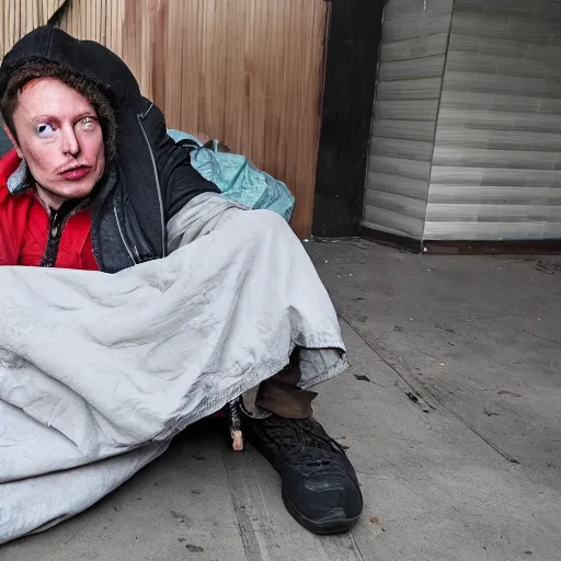 Prompt: elon musk as a homeless man, 4 k