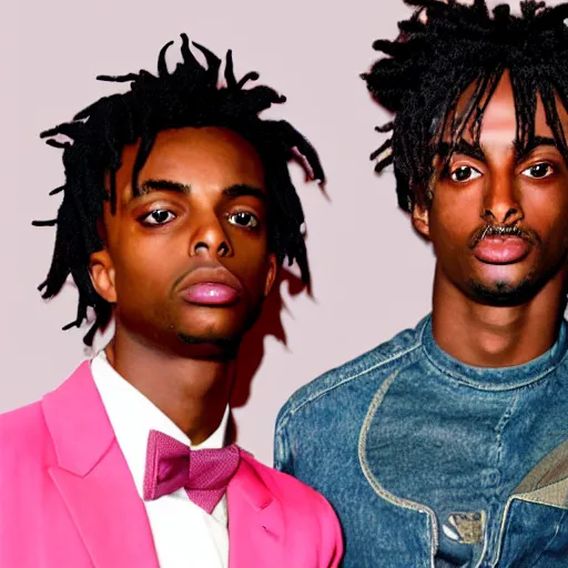 Prompt: a photograph of Playboi Carti standing next to Jimmy Neutron