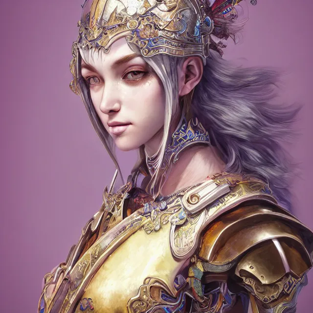 Image similar to studio portrait of lawful good colorful female holy knight paladin as absurdly beautiful, elegant, young sensual pretty woman, ultrafine hyperrealistic detailed face illustration by kim jung gi, irakli nadar, intricate linework, sharp focus, bright colors, matte, octopath traveler, final fantasy, unreal engine highly rendered, global illumination, radiant light, intricate environment