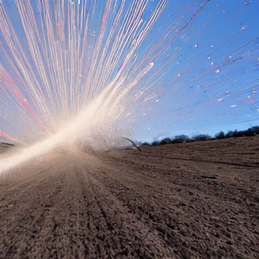 Image similar to ammunition explosion with white trails