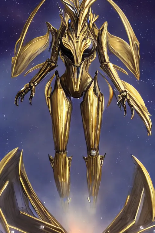 Image similar to intricate high detail elegant beautiful stunning quality cosmic huge god giantess hot female warframe anthro mecha female dragon goddess, gold body, sleek metal ears, sleek eyes, smooth blue skin, sleek gold armor, bigger than galaxy, epic proportions, epic scale, epic size, warframe destiny art, furry, dragon art, goddess, giantess, furaffinity, octane