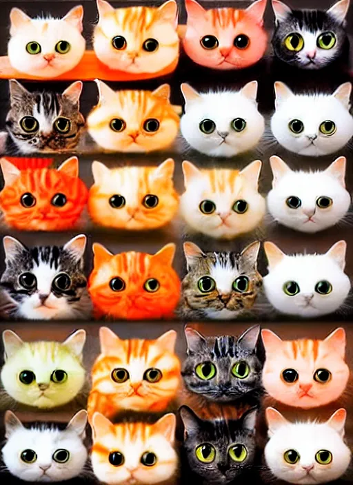 Image similar to clear photorealistic picture of adorable cats made out of sushi